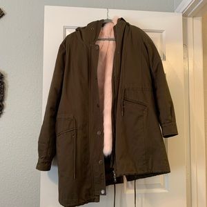 Faux London olive green parka with removable fur
